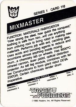 1985 Hasbro Transformers #116 Mixmaster Back