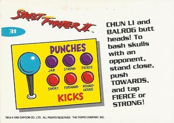 1993 Topps Street Fighter II #31 Head to Head! Back
