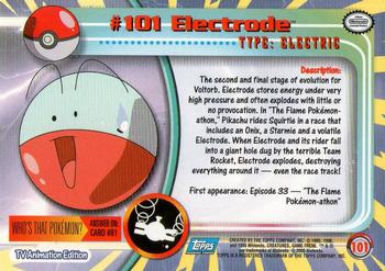 2000 Topps Pokemon TV Animation Edition Series 2 #101 Electrode Back