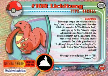 2000 Topps Pokemon TV Animation Edition Series 2 #108 Lickitung Back