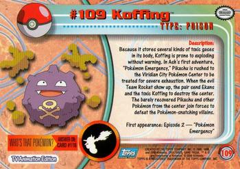 2000 Topps Pokemon TV Animation Edition Series 2 #109 Koffing Back