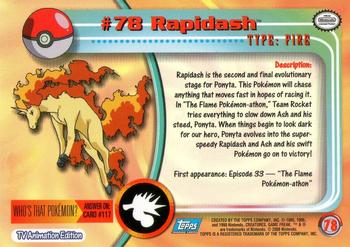 2000 Topps Pokemon TV Animation Edition Series 2 #78 Rapidash Back