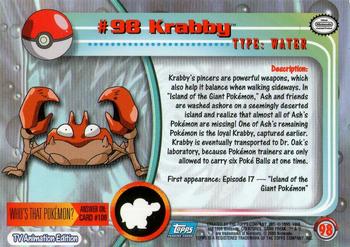 2000 Topps Pokemon TV Animation Edition Series 2 #98 Krabby Back