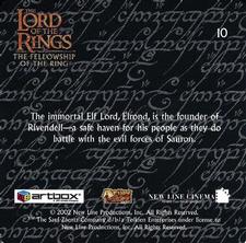 2002 Artbox Lord of the Rings Action Flipz #10 The immortal Elf Lord, Elrond, is the founder of Rivende Back