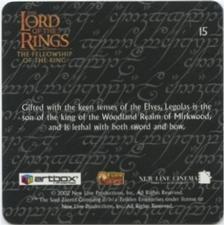 2002 Artbox Lord of the Rings Action Flipz #15 Gifted with the keen senses of the Elves, Legolas is the Back