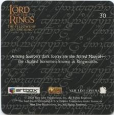 2002 Artbox Lord of the Rings Action Flipz #30 Among Sauron's dark forces are the feared Nazgul - the c Back