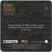 2002 Artbox Lord of the Rings Action Flipz #51 Passage through the Mines of Moria proved treacherous, t Back