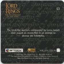 2002 Artbox Lord of the Rings Action Flipz #53 The Uruk-Hai warriors, commanded by Lurtz, launch their Back