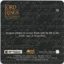 2002 Artbox Lord of the Rings Action Flipz #58 Aragorn pledges to protect Frodo with his life as the ba Back