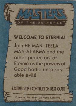 1984 Topps Masters of the Universe #1 Welcome to Eternia! Back