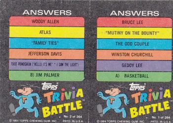 1984 Topps Trivia Battle Game #1 / 2 Card 1 / Card 2 Back