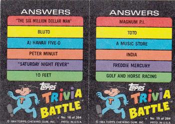 1984 Topps Trivia Battle Game #15 / 16 Card 15 / Card 16 Back