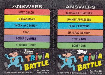 1984 Topps Trivia Battle Game #17 / 18 Card 17 / Card 18 Back