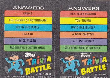 1984 Topps Trivia Battle Game #3 / 4 Card 3 / Card 4 Back