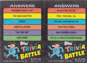 1984 Topps Trivia Battle Game #35 / 36 Card 35 / Card 36 Back