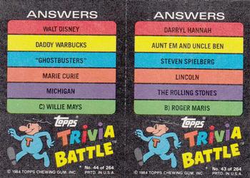 1984 Topps Trivia Battle Game #43 / 44 Card 43 / Card 44 Back