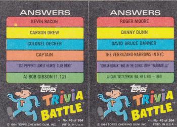 1984 Topps Trivia Battle Game #45 / 46 Card 45 / Card 46 Back