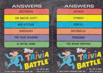 1984 Topps Trivia Battle Game #55 / 56 Card 55 / Card 56 Back