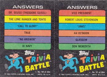 1984 Topps Trivia Battle Game #57 / 58 Card 57 / Card 58 Back