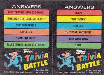 1984 Topps Trivia Battle Game #61 / 62 Card 61 / Card 62 Back