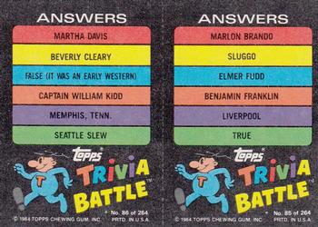 1984 Topps Trivia Battle Game #85 / 86 Card 85 / Card 86 Back
