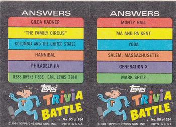 1984 Topps Trivia Battle Game #89 / 90 Card 89 / Card 90 Back