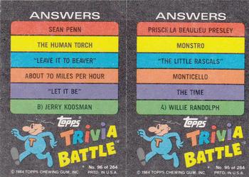 1984 Topps Trivia Battle Game #95 / 96 Card 95 / Card 96 Back