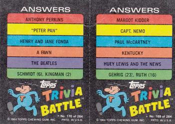 1984 Topps Trivia Battle Game #169 / 170 Card 169 / Card 170 Back