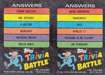1984 Topps Trivia Battle Game #173 / 174 Card 173 / Card 174 Back
