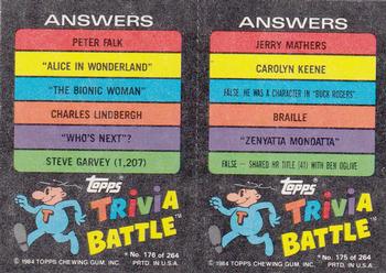 1984 Topps Trivia Battle Game #175 / 176 Card 175 / Card 176 Back