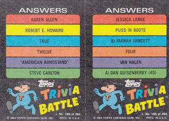 1984 Topps Trivia Battle Game #185 / 186 Card 185 / Card 186 Back