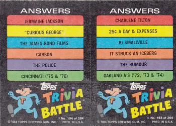 1984 Topps Trivia Battle Game #193 / 194 Card 193 / Card 194 Back