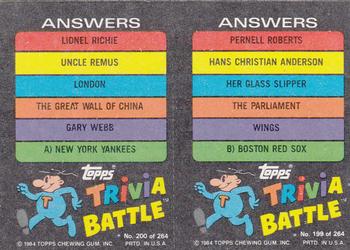 1984 Topps Trivia Battle Game #199 / 200 Card 199 / Card 200 Back