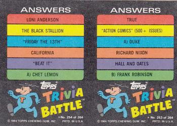 1984 Topps Trivia Battle Game #253 / 254 Card 253 / Card 254 Back