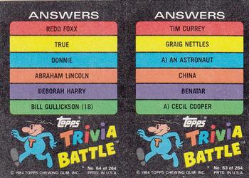 1984 Topps Trivia Battle Game #63 / 64 Card 63 / Card 64 Back
