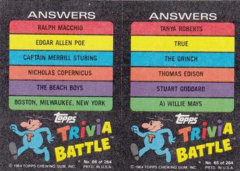 1984 Topps Trivia Battle Game #65 / 66 Card 65 / Card 66 Back