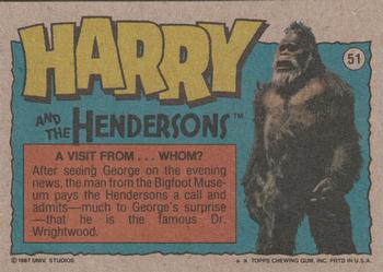 1987 Topps Harry and the Hendersons #51 A Visit from ... Whom? Back
