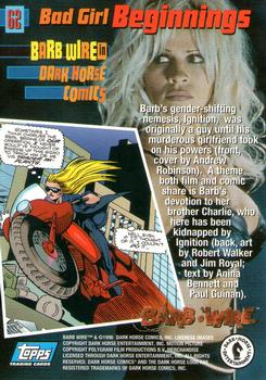 1996 Topps Barb Wire #62 Barb's gender-shifting nemesis ... Back