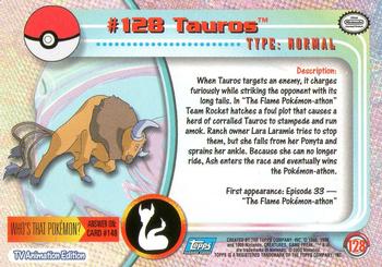 2000 Topps Pokemon TV Animation Edition Series 3 #128 Tauros Back