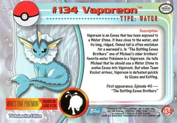 2000 Topps Pokemon TV Animation Edition Series 3 #134 Vaporeon Back