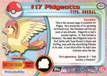 1999 Topps Pokemon TV Animation Edition Series 1 - Black Topps Logo #17 Pidgeotto Back