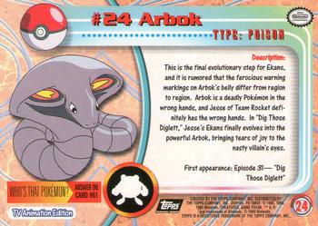 1999 Topps Pokemon TV Animation Edition Series 1 - Black Topps Logo #24 Arbok Back