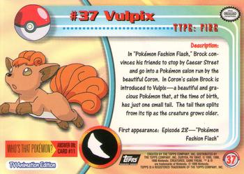 1999 Topps Pokemon TV Animation Edition Series 1 - Black Topps Logo #37 Vulpix Back