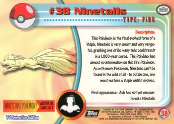 1999 Topps Pokemon TV Animation Edition Series 1 - Black Topps Logo #38 Ninetails Back