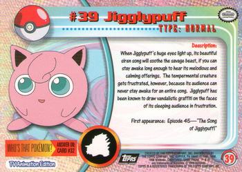 1999 Topps Pokemon TV Animation Edition Series 1 - Black Topps Logo #39 Jigglypuff Back
