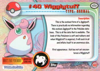 1999 Topps Pokemon TV Animation Edition Series 1 - Black Topps Logo #40 Wigglytuff Back