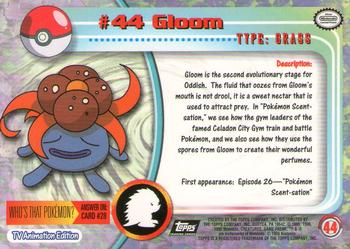 1999 Topps Pokemon TV Animation Edition Series 1 - Black Topps Logo #44 Gloom Back