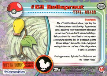 1999 Topps Pokemon TV Animation Edition Series 1 - Black Topps Logo #69 Bellsprout Back