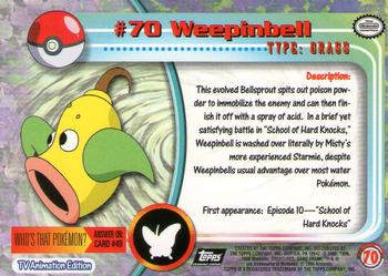 1999 Topps Pokemon TV Animation Edition Series 1 - Black Topps Logo #70 Weepinbell Back