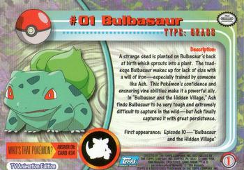 1999 Topps Pokemon TV Animation Edition Series 1 #1 Bulbasaur Back